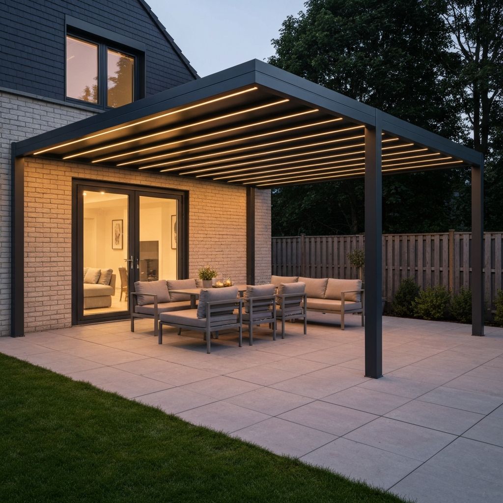 Custom aluminum pergola with integrated shade