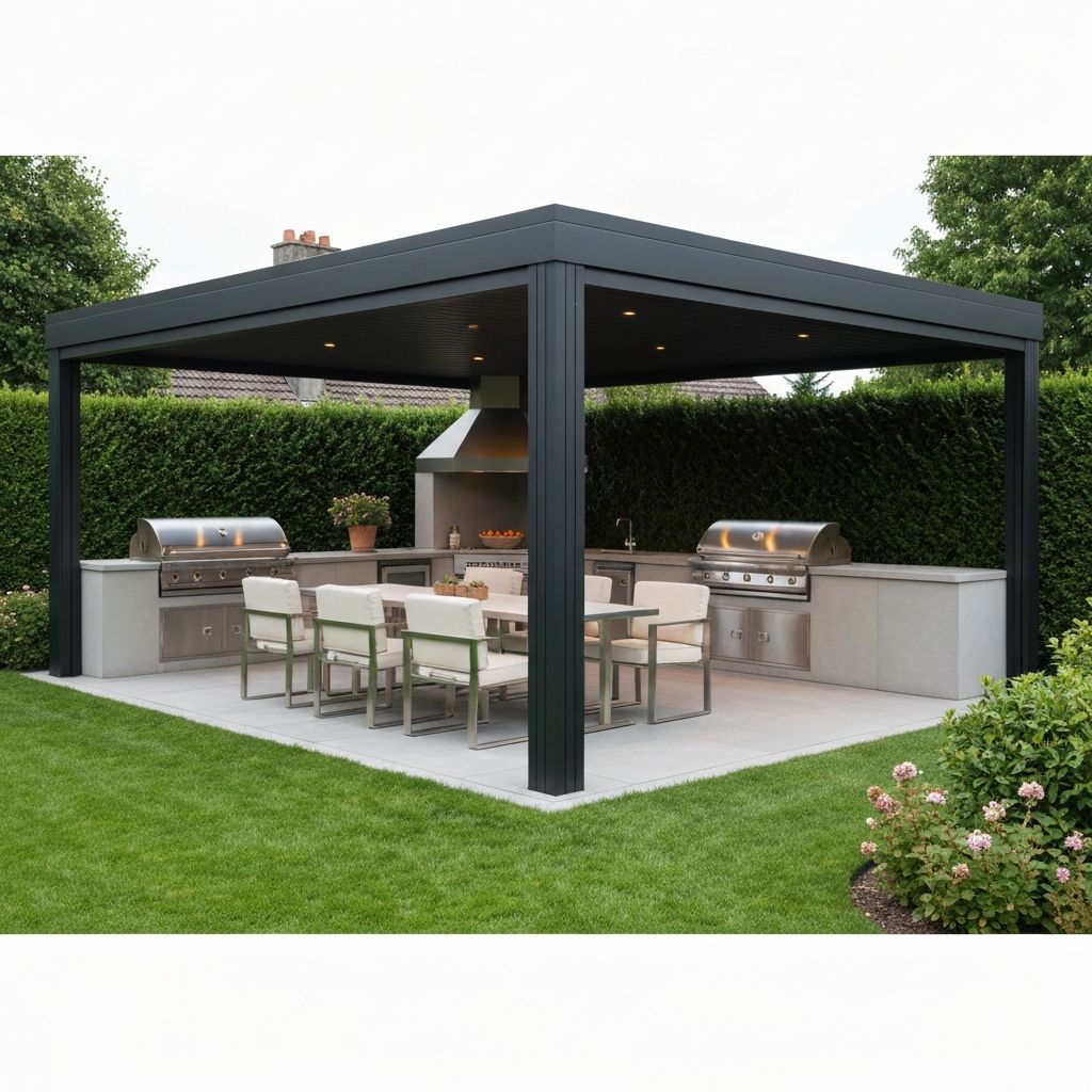 Elegant patio cover with black aluminum structure