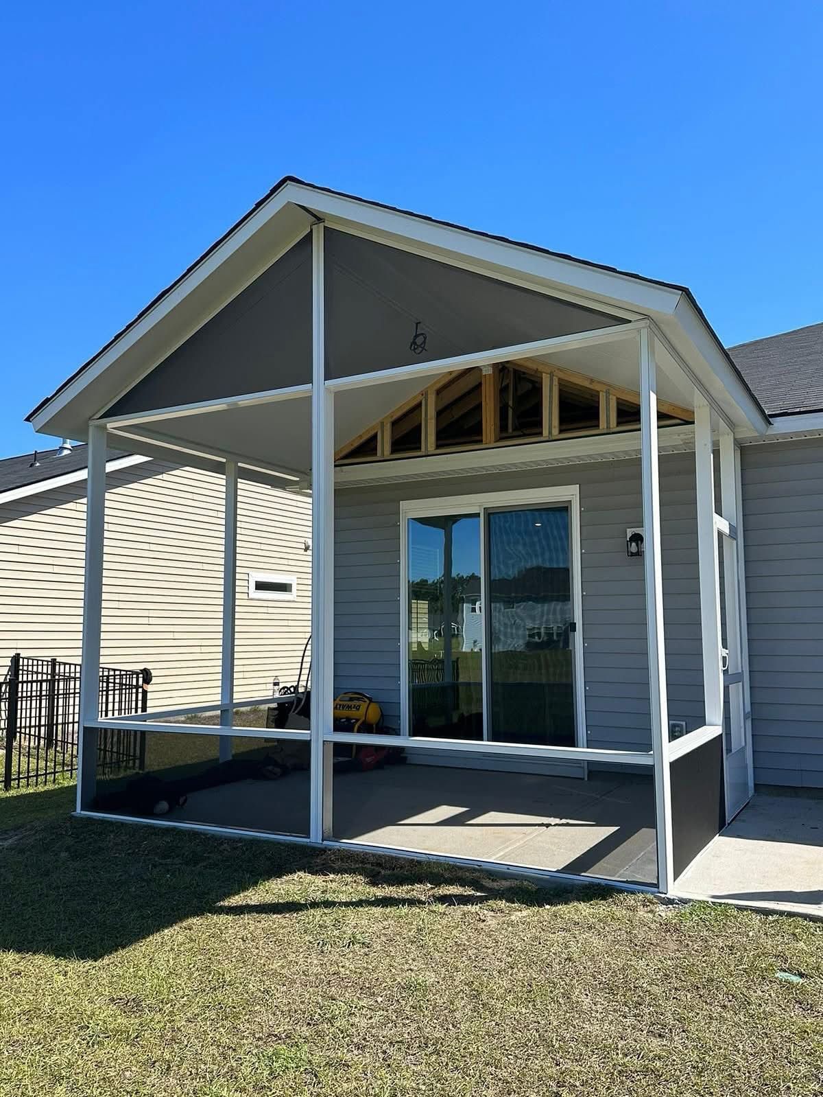 Screened porch mid-progress